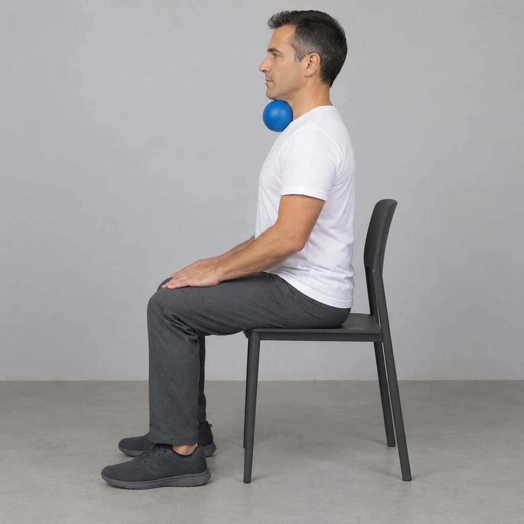 Chin Tuck Against Resistance With a Ball Under the Chin