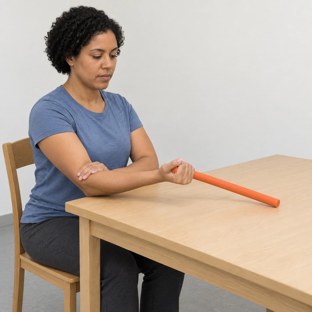 FlexBar Wrist Pronation Against a Bar Braced on the Table
