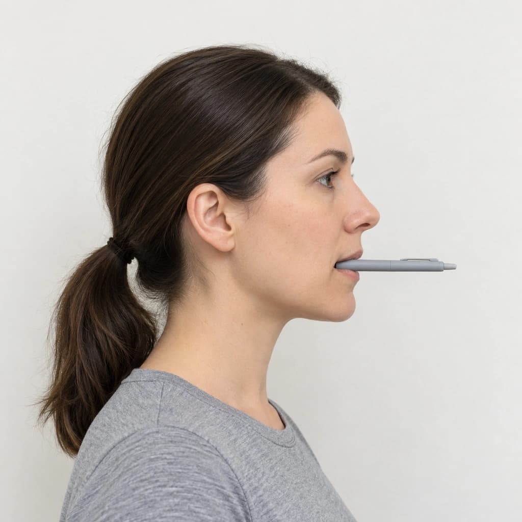 Forward Jaw Glide With a Sanitised Pen Between the Teeth