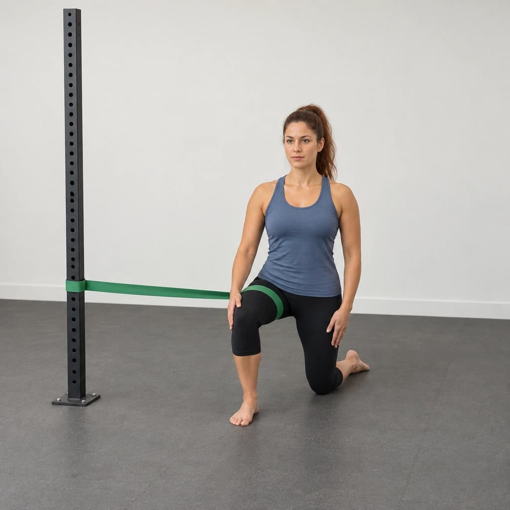 Half-Kneeling Banded Hip Distraction With Internal Rotation
