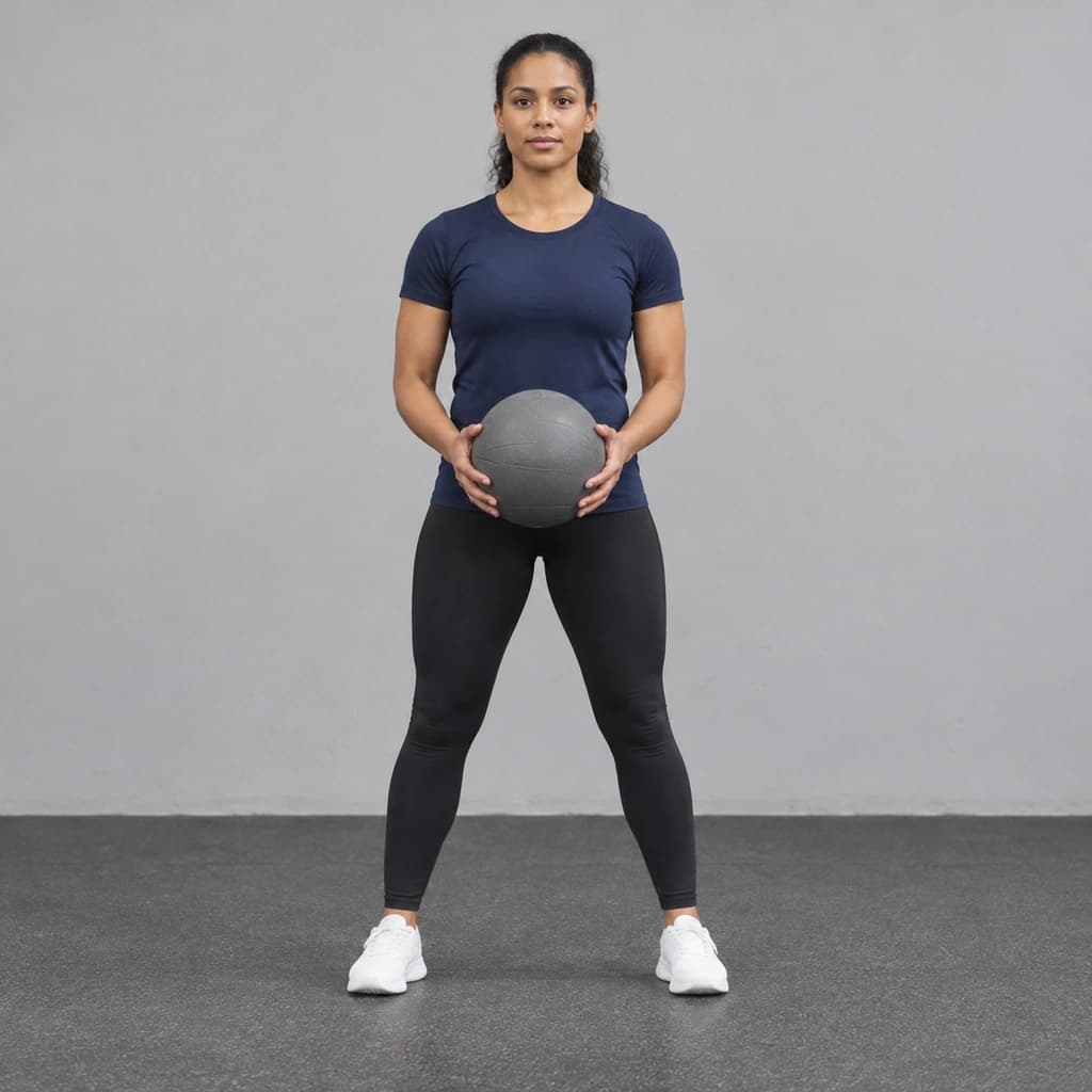 Medicine Ball Diagonal Chop, Straddle-Stance Squat-and-Rotate