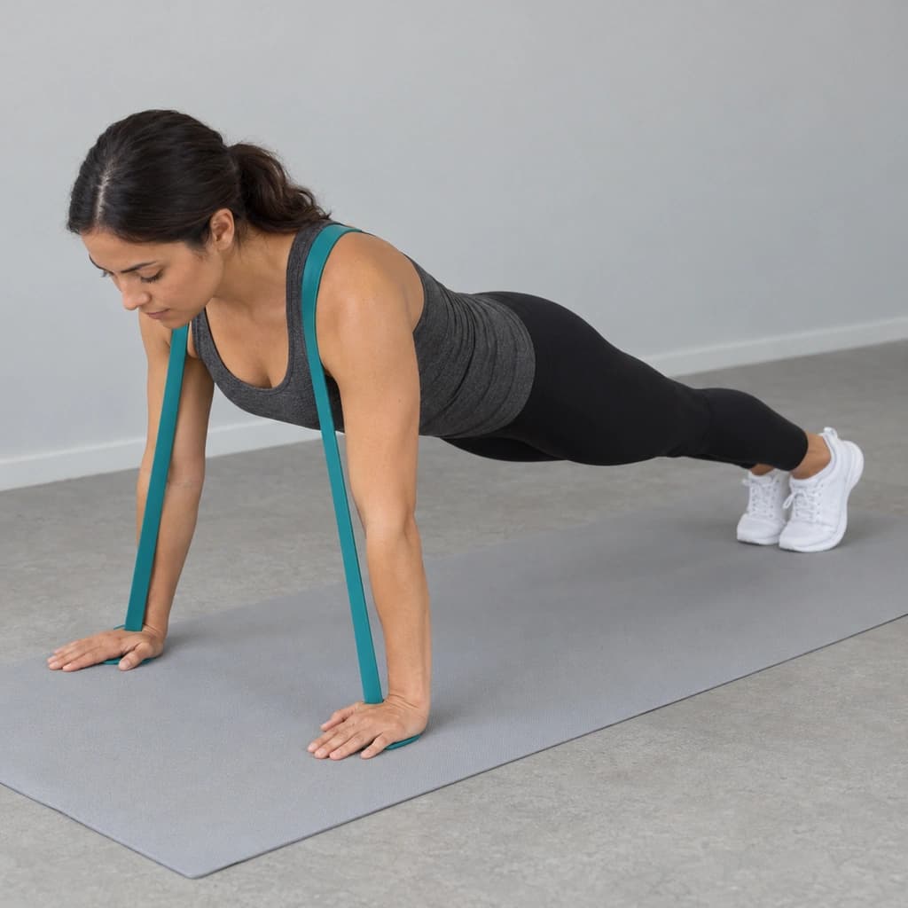 Push-Up With a Resistance Band Across the Shoulders and Under the Palms