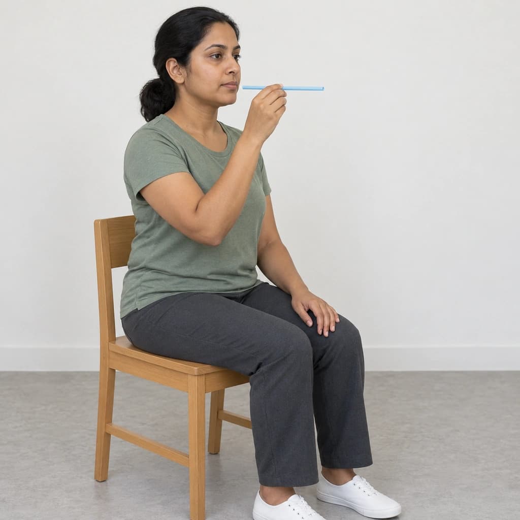 Straw or Spoon Held Between the Lips, Not the Teeth