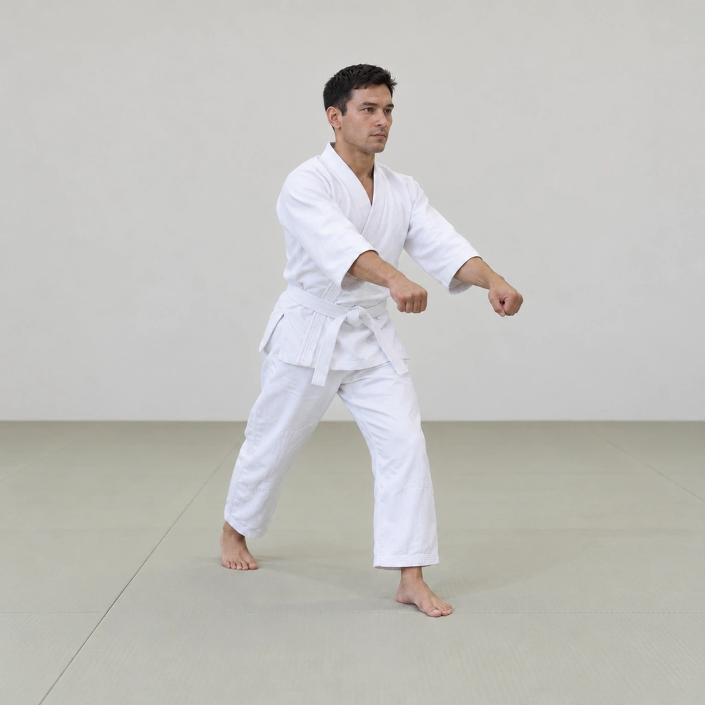 He is moving his hips forward, his wrists extending smoothly out in front of him still curled, his body leaning into the forward drive.