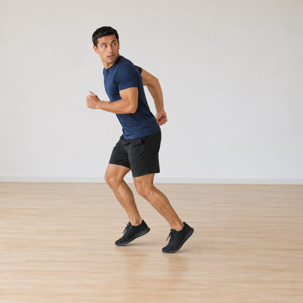 He has pushed into the first backward strides, reaching the feet behind him onto the forefeet, leaning slightly forward.