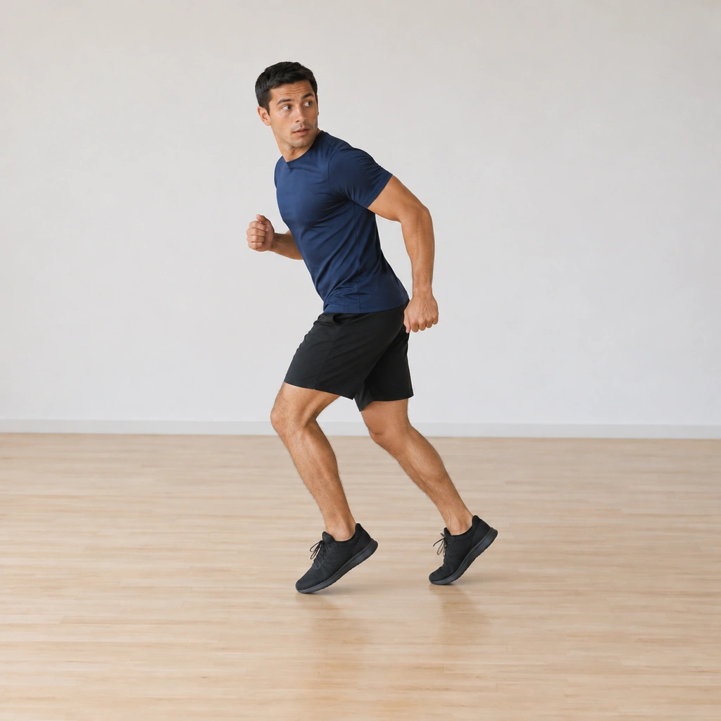 He is deep into the backpedal down the track, forefeet striking, arms pumping, glancing over the shoulder.