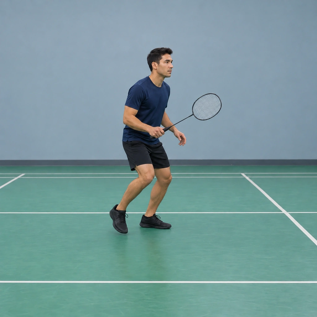 A man with his back foot pulled up close behind the lead foot - chasing but not catching - his feet light and the contact quick.
