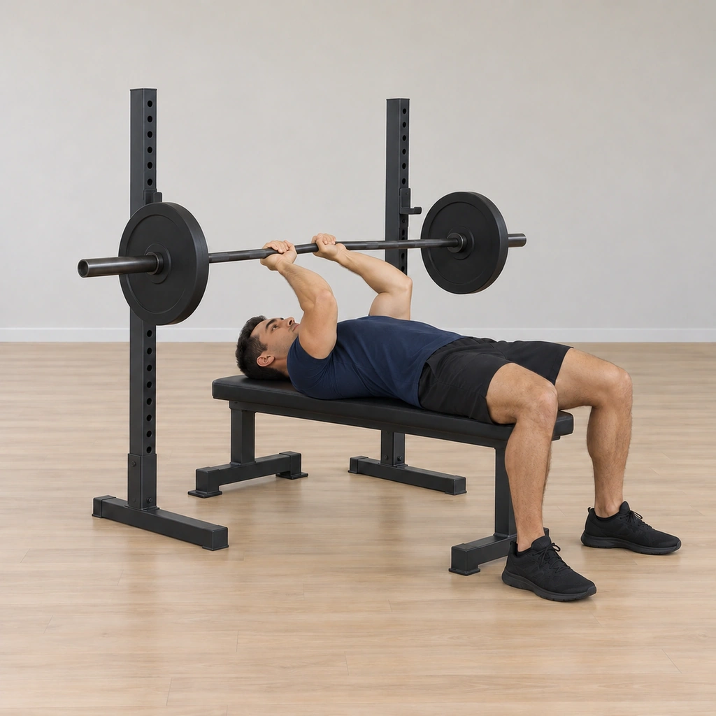 The bar has rolled back about an inch as his upper arms tip toward perpendicular to his torso, the elbow bend held constant.