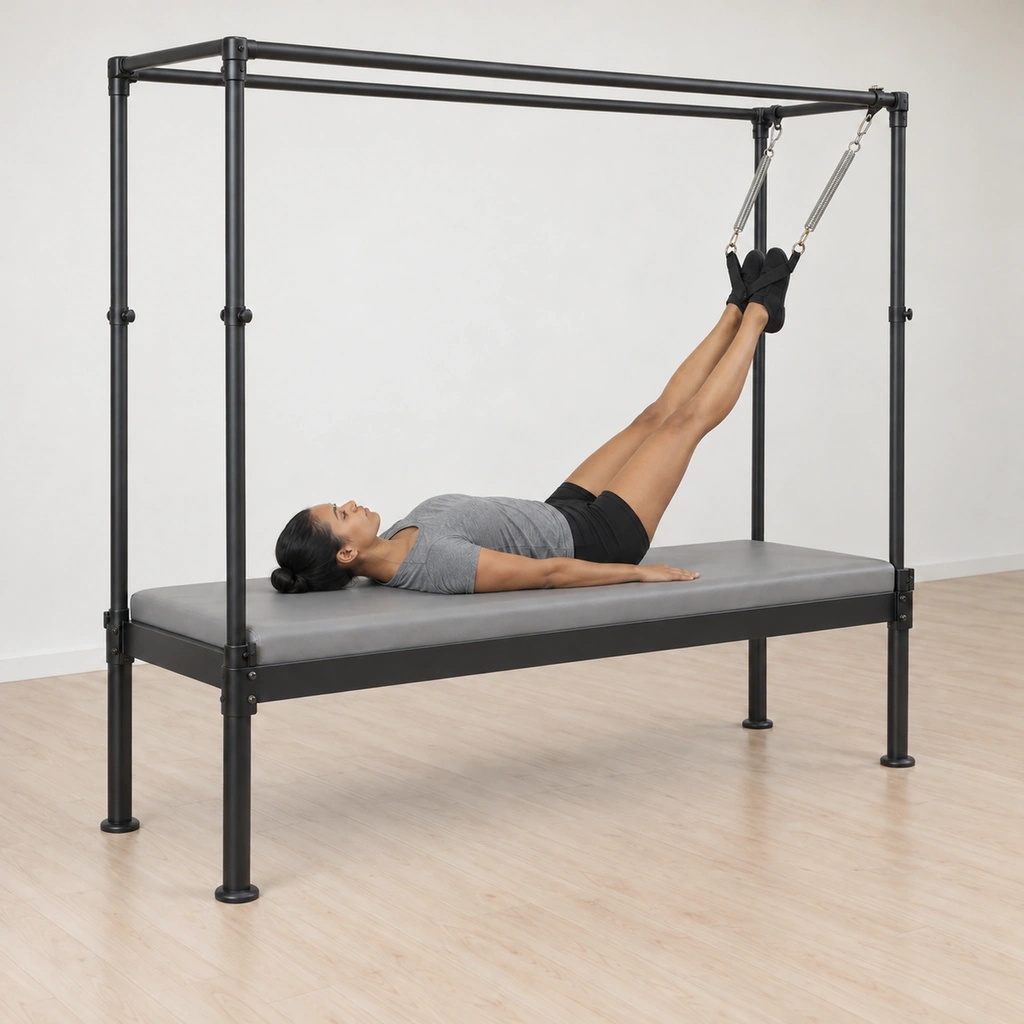 Her legs close through the beat with her heels meeting, the springs closing with the legs rather than swinging.