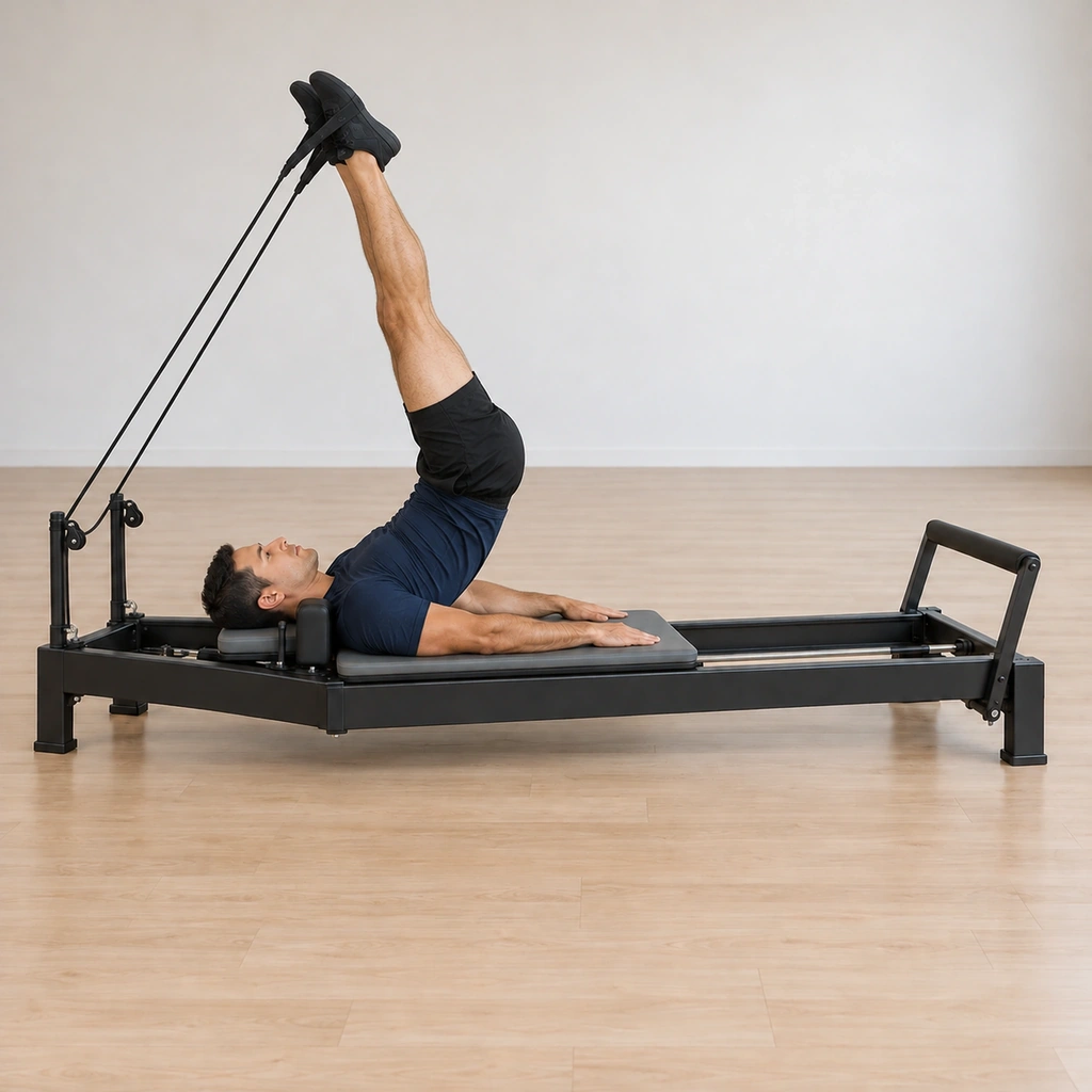 His hips have lifted out and up so his body balances on his shoulders with the legs over the head line in the loops, the space behind his neck kept and his arms still pressing down.