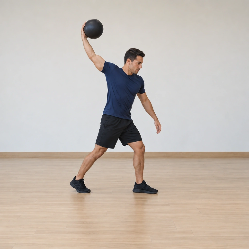 He has wound his right arm overhead with the ball, body extended tall through the hips, knees and ankles.