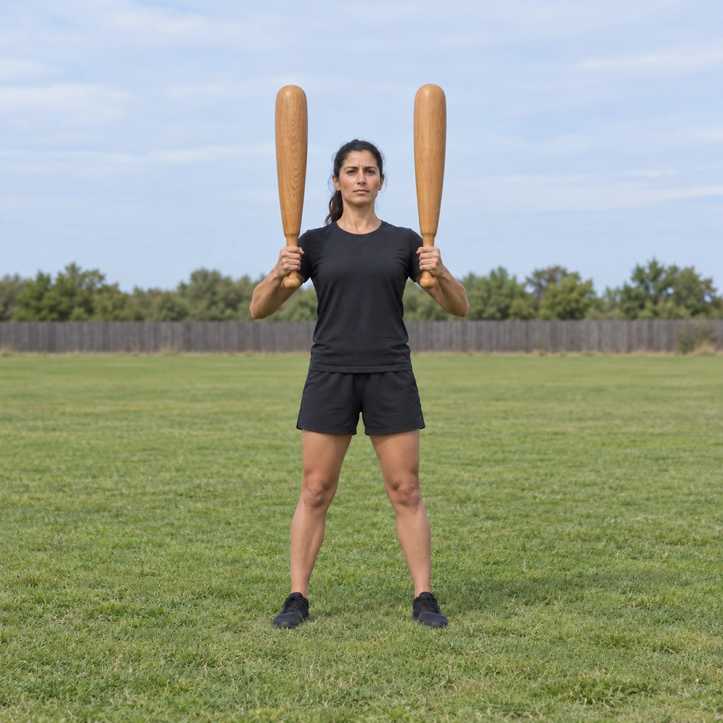 A woman returning the left meel to the front as the hands switch for the right meel's swing.