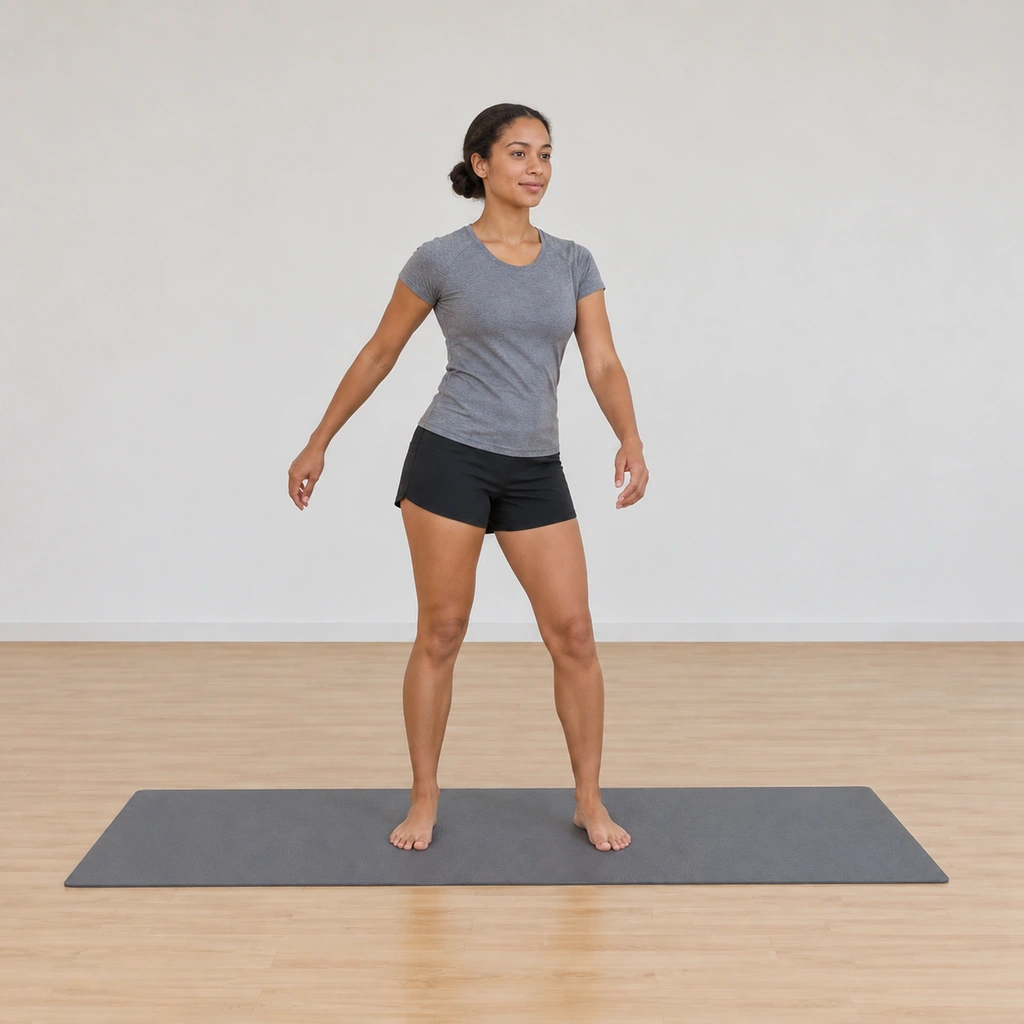She swings back toward centre, the hips and arms carrying through the middle, ready to swing the other way.