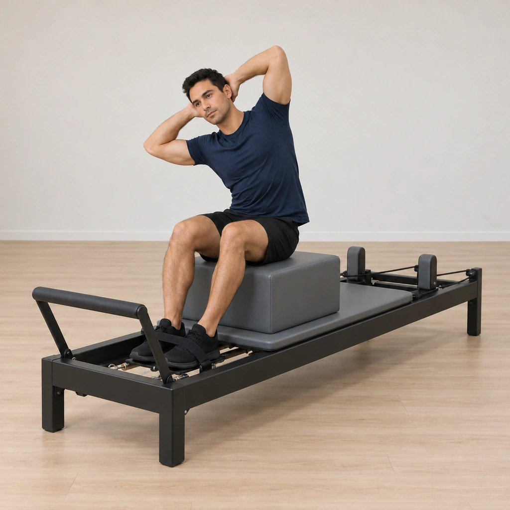 He bends his trunk sideways to his right, elbows opening with the side line, pelvis level and feet anchored.