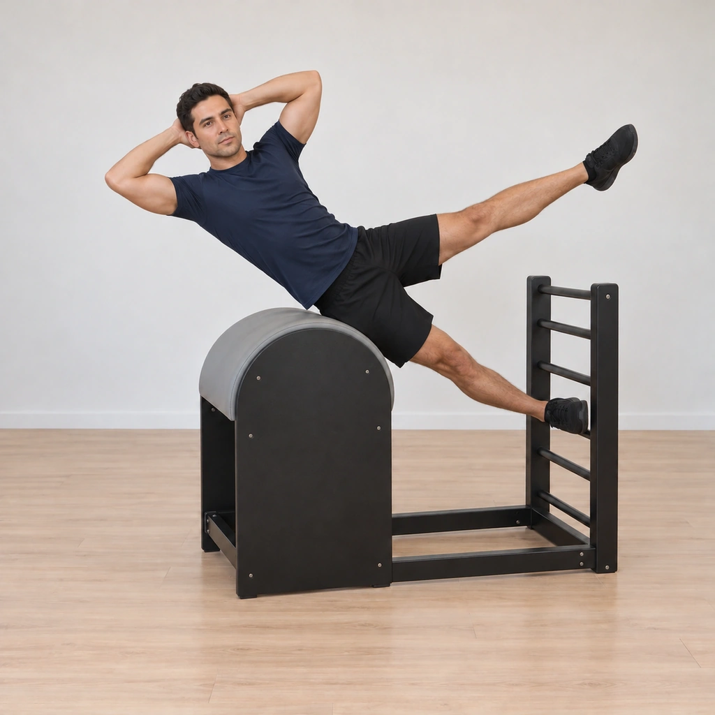 His waist is lifting back up through the side line, trunk rising over an imaginary barrel toward the ladder.