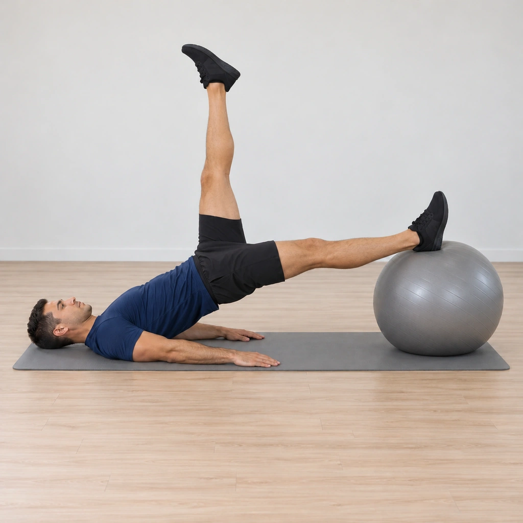 His right leg is extending back out, the ball rolling away as the heel presses through it, the hips still lifted in the line, the left leg still vertical above the hips and the movement slow.