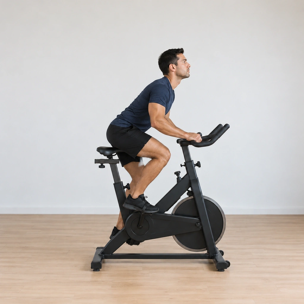 His head has begun lifting first out of the dive - the wave starting at the head while the chest is still low and the arms still bent, the pedals turning.