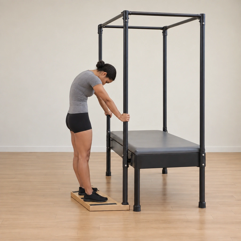 She is rounded into the elephant-like shape - head and chest curled in, the back domed, arms still reaching straight from her back to the poles.