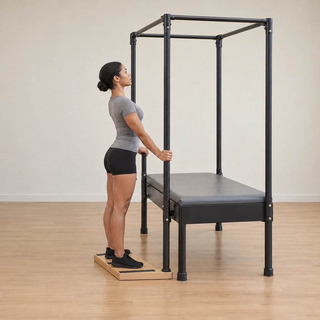 She is articulating back up - the spine restacking segment by segment into a tall long extension, driven from the legs, the grip still low and straight.