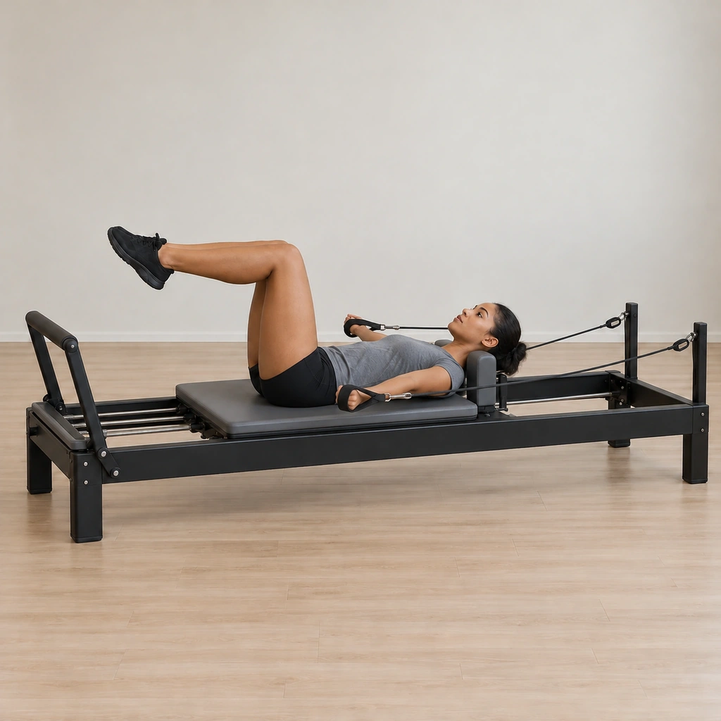 Her straight arms are sweeping in from the T towards her hips, the ropes tightening, knees still in table top.