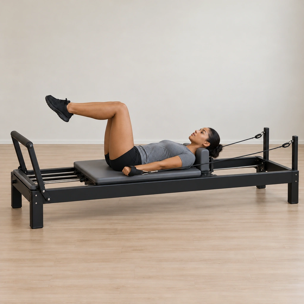 Her arms have lengthened in to rest level with her hips, still straight, the ropes under full tension.