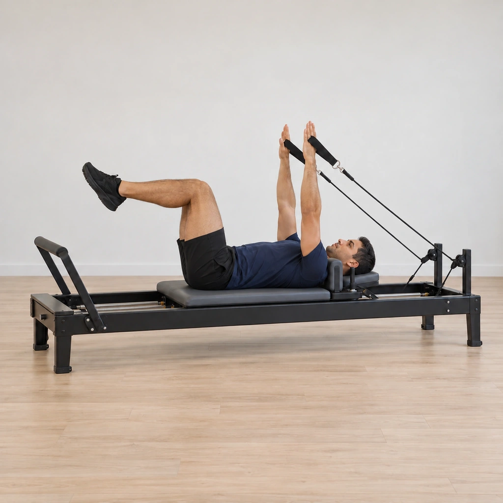 His arms are travelling back up toward vertical on the same sagittal path, ropes still engaged, table top held.
