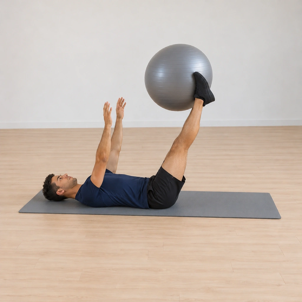 At the top the ball sits gripped between the inside of his raised feet, his hands just released and opening away, his arms lowering, his legs still extended holding the ball in the air.