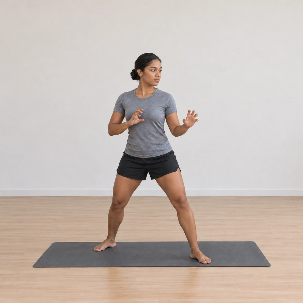 She withdraws the claw arm back to the chamber, the body returning square, the stance settled.